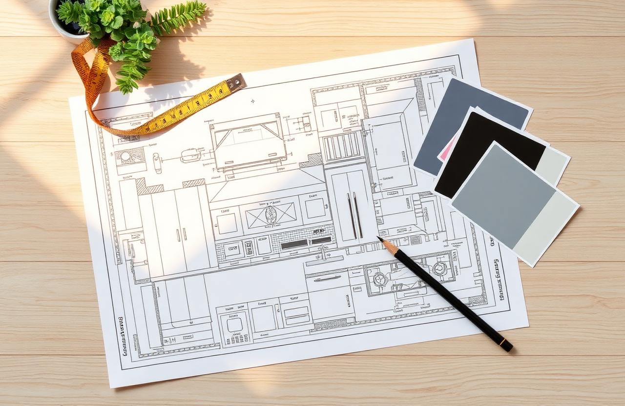 Home improvement blueprints and material samples
